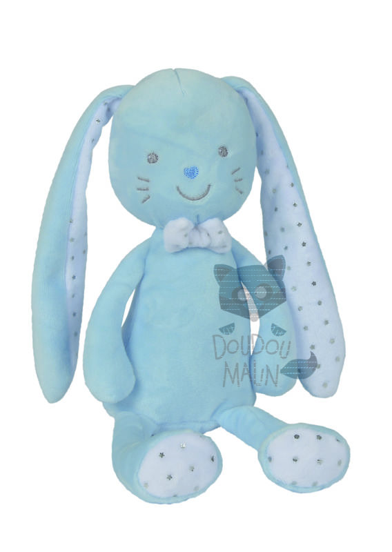  layette peluche lapin bleu blanc noeud 